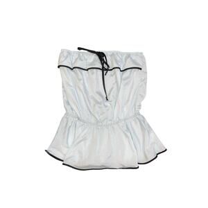 Sage Strapless Ruched Ruffle Hem Peplum Tube Top Blouse Size Large Junior Y2K